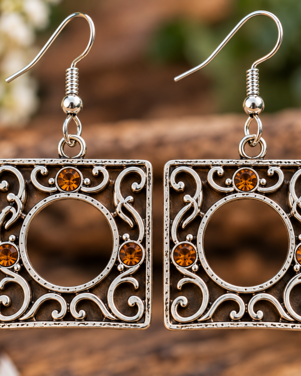 Silver Scroll Square Earrings